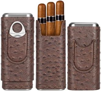 COOL KNIGHT Leather Cigar Case - Cedar Wood Lining Travel Humidors for Cigars - Cigar Accessories Include Stainless Steel Cigar Cutter - Cigar Gift Box for Cigar Lovers (Ostrich Texture)