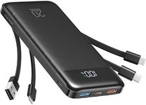Charmast Power Bank with Built in Cables, 20000mAh USB C Battery Pack 5 Outputs 4 Inputs with LED Display Type C Powerbank,22.5W Fast Charging Portable Charger Compatible with Smartphones and More