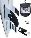 Ho Stevie! Thruster Surfboard Fins (3 Fins) - Twin Tab or Single Tab Sizes, with Fin Bag, Screws, Wax Comb and Fin Key (Black with White Stripes, Single Tab)