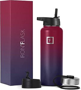 Iron Flask Bouteille d'eau de sport - 14 oz, 3 couvercles (couvercle en paille), acier inoxydable isolé sous vide, double paroi moderne, tasse thermo simple, cantine hydro en métal (arc-en-ciel foncé)