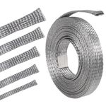 Tinned Copper Braid Wire Shielding Flat Cable Sleeve EMI RFI ESD Protector Ground Straps Flexible Mesh (11/16 in Wide(0.44 in Dia)-15ft)