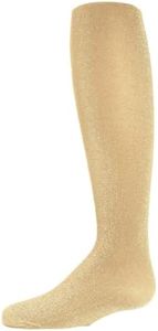 MeMoi Shining Star Shimmer Tights for Girls, Ultra Soft and Lightweight Opaque Girl Tights - Sizes 2-14, Gold, 12-14