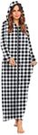 Ekouaer Womens Zip Up Robe Sweatshirt Long Hooded Robe Floor Length Bathrobe Long Sleeve House Coat Lounger with Pockets, Black & White Plaid, Small