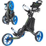 EASEGO Golf Push Cart 3 Wheel : Golf Caddy Pull Cart, One Click Folding Golf Bag Cart Lightweight Compact Golf Trolley with Cooler Bag, Umbrella, Cup & Phone Holder for Different Terrain