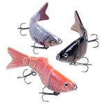 Goture 3Pcs Topwater Fishing Lures for Bass, Multi Jointed Swimbait, 4 Segmented Swimming Fishing Lures for Trout Perch Pike Crappie Walleye Fishing, 4.7", 0.67oz