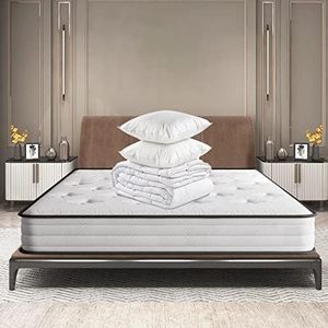 IZTOSS Luxe Matelas 140x190 avec Couette et 2Oreillers, Mousse A Mémoire - Multi-Densité - Ultra Doux et Confortable - Soutien Haute Resilience - Respirante - Ergonomique Hypoallergénique L-CD-7