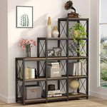 Tribesigns 12 Shelves Bookshelf, Industrial Ladder Corner Bookshelf 9 Cubes Stepped Etagere Bookcase, Rustic 5-Tier Display Shelf Storage Organizer for Home Office (Rustic Brown)