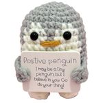 Tomtary Positive Funny Penguin, Knitted Cute Penguin Doll with Positive Card Crochet Encourage Penguin Creative Plush Emotional Support Penguin for Adult Lovers Birthday Thanksgiving