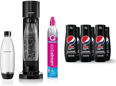 SodaStream Gaia Sparkling Water Maker, Sparkling Water Machine & 1L Fizzy Water Bottle, Slim Retro Drinks Maker w.BPA-Free Water Bottle, Quick Connect Co2 Gas Bottle & Pepsi Max Syrup x 6 - Black