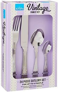 Amefa, 24 Piece Cutlery Set, Stainless Steel, Vintage Kings Pattern, 6-6 Place Setting, Dishwasher Safe, 25 Year Guarantee