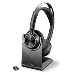 Poly Voyager Focus 2 UC Wireless Headset with Microphone & Charge Stand (Plantronics) - Active Noise Canceling (ANC) - Connect PC/Mac/Mobile via Bluetooth -Works w/Teams, Zoom & More-Amazon Exclusive