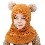 Rayson Winter Toddler Girl Boy Hat Knit Scarf Hat Fleece Pompom Hat Scarf Set for Baby Children 2-5 Years（Yellow，One Size）