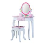 Children's Dressing Table | Kids Vanity Table Set with Stool & Mirror for Girls Makeup | Wooden Child Vanity Tables Set with Drawer (Pink)