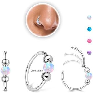 Thiswhyimbeauty 2PCS 18g Opal Nose Rings for Women Nose Hoops 8mm/10mm 316L Surgical Steel Nose Rings Piercing Jewelry Can Be Used as a Nose Ring, Septum Ring, and Cartilage Earring (2pcs White opal)