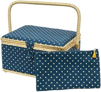 SINGER Large Sewing Basket with Matching Zipper Pouch For Sewing & Organization On-The-Go (Polka Dot Print)