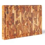 Erreke Wooden Chopping Boards, End Grain Chopping Board, Large Wooden Chopping Board, Teak Wood, Ideal for Kitchen or Barbecue, Meat Cheese Bread, 44 x 29 x 3.2 cm (with Juice Groove)