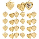 Framendino, Heart Photo Frame Charms Stainless Steel Picture Locket Charm for Jewelry Making, 20 Pack, Brass, brass