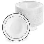MATANA 25 Premium White Plastic Bowls with Black Rim, 360ml - Sturdy & Reusable - Soup Bowls, Dessert Bowls for Weddings, Birthdays, Picnic, Buffet, Catering, Parties
