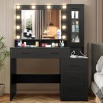 Eloklem Dressing Table with Mirror and Lights, Modern Makeup Vanity Desk with Multi-Function Socket Makeup Vanity Makeup Table with Drawer & 3 Lighting Modes for Women Girls (black)