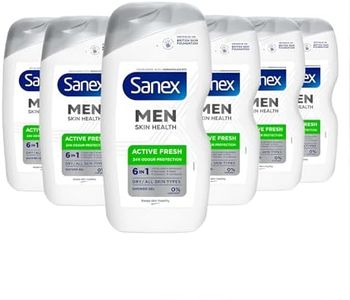Sanex Men Skin Health Active Fresh Lot de 6 gels douche pour homme Contrôle les odeurs corporelles 24 heures Hydrate en profondeur Avantages 6 en 1 Testé dermatologiquement 0% sulfates