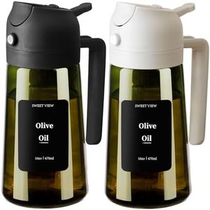SWEET VIEW 2PCS Olive Oil Dispenser and Oil Sprayer – 16oz/470ml Glass Light-Proof Oil Pourer for Kitchen, Air Fryer, Cooking, Salad, and BBQ