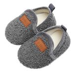 L-RUN Baby Boy Girl Soft Fleece Booties Stay On Infant Slippers Socks First Walkers Winter Ankle Crib Shoes Dark Grey, 8-8.5 Toddler