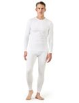 LAPASA Men's Lightweight Thermal Underwear Set, Fleece Lined Long Sleeve Long Johns Top and Bottom, Soft Warm Base Layer Set M11, White, L