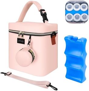 Fxady Breastmilk Cooler Bag with Ice Pack, Insulated Baby Bottle Tote Bag for 6 Bottles Up to 9 oz, Clip-On Pouch for Baby Essentials, Leakproof, Waterproof, Shoulder Strap for Nursing Moms, Pink
