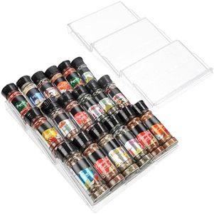 BELLE VOUS Organizador Especias de Plástico 3 Niveles Extensible para Cajón (Set de 2) – Almacenamiento Inclinado para Repisa o Cajones – Sal, Botes de Condimentos Organizador Vitaminas y Suplementos