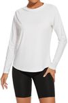 Gyabnw Long Sleeve Tops Women Lightweight Crew Neck Running Yoga UPF 50+ Workout T-Shirts Ladies Breathable Soft Casual Activewear Top White