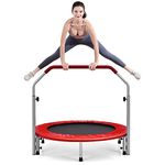 COSTWAY 40" Mini Trampoline, Foldable Fitness Bouncer with 4-Level Adjustable Foam Handle and Safety Padded Cover, Indoor Outdoor Exercise Rebounder Workout for Kids & Adults (Red)