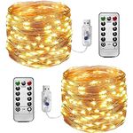 Lezonic Fairy Lights Waterproof, 2 Pack120 LED 40ft Fairy Lights with USB Plug Powered, 8 Modes Remote Timer Indoor/Outdoor Copper Wire Lights for Bedroom, Wedding, Party Decoration (Warm White)