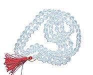 rocksmins White Quartz Clear Dimanond Cut Sphatik Mala Necklace 108+1 8 mm Round BeadsNatural Original Gemstone Crystal for Jaap Pooja Astrology Wearing Meditation for Unisex Men Women Boy Girl