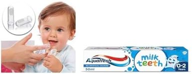 Aquafresh Milk Teeth Babies Toothpaste 50ml + Sanitral Baby 0-2 Years Silicone Finger Toothbrush (Set of 2)