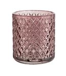 WENKO Atessa dusky pink toothbrush mug, small glass toothbrush cup with textured surface in the shape of small diamonds, mouth rinsing mug for bathroom and guest WC, Ø 7.5 x 10 cm