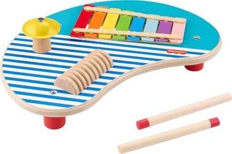 Fisher-Price Toddler Toy Wooden Musical Table with Percussion Instruments, 3 Wood Pieces for Kids Ages 2+ Years