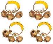 Yellow Rubber Kadi Brass Ghungroos (3) Bhajan Clapping Finger Ring Gifting Small Bells For Lord Godess God Ganapati Pooja Aarti Ganesh Pooja Celebration Clapping Anguthi (Set Of 4)