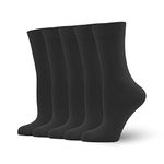 Women Calf Socks Bamboo Crew sock Casual Dress Flat Seam Solf Lightweight Antibacterial Sock 5 Pairs (CA/US, Alpha, Medium, Regular, Regular, Black)