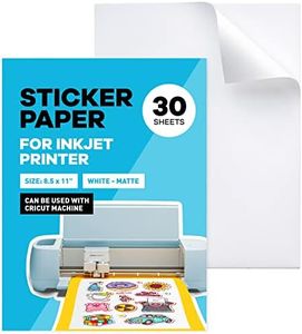 (30 Sheets) Printable Vinyl Sticker Paper for Inkjet Printer Waterproof - White, Matte, 8.5 x 11 Inkjet Sticker Paper, Cricut Sticker Paper Printable , Waterproof Sticker Paper / Paper Plan