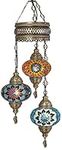 DEMMEX Turkish Moroccan Mosaic Hardwired Chandelier Light Ceiling Hanging Lamp Pendant Fixture Lighting, 3 Big Globes (Hardwired)