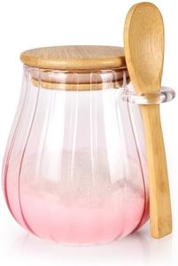 15 oz Pink Sugar Bowl with Bamboo Lid and Spoon, Glass Jar with Airtight Lid, Brown Sugar Keeper, Sugar Container for Coffee Bar and office, Kitchen Decor and Accessories