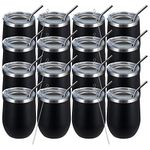 MEWAY 12oz Wine Tumbler 16 Pack Bulk Gifts for Women,Double Wall Vacuum Stainless Steel Travel Mug with Lid,Insulated Stemless Wine Cup Glass for Coffee,Cocktails,Drinks(Black,73 Piece Set)