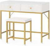 SUPERJARE 35.4" White and Gold Desk