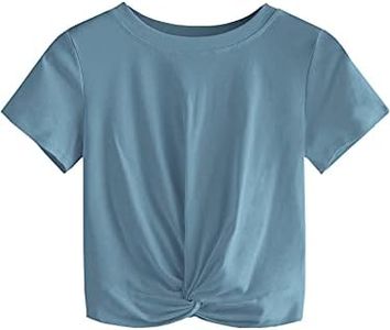 MakeMeChic Women's Summer Crop Top Solid Short Sleeve Twist Front Tee T-Shirt Turquoise XS