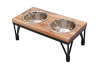 Sugan Acacia Wood Stripe Pet Feeder Crate with Stainless Steel Bowls Stand for Dog's & Cat Food (Small)