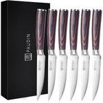 PAUDIN Steak Knives Set of 6, Kitchen Steak Knife 4.5 Inch, High Carbon Stainless Steel Steak Knives, Serrated Steak Knife with Pakkawood Handle, Dinner Knives with Gift Box