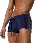 TONLEN Mens Swimwear Short Swim Trunks with Zipper Pocket, Dark Blue #1, Large