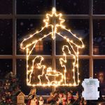 140LED Nativity Christmas Window Silhouette Decorations,Quntis Nativity Scene Hanging Light Xmas Light Up Jesus Sign Indoor Outdoor Nativity Window Holy Night Decoration Light for Diwali Holiday Party