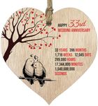 33rd Wedding Anniversary Wooden Heart Plaque, Light Wood Sign Keepsake, Celebrate Anniversary Wife Husband Boyfriend Girlfriend, Plaque with Quotes Gifts from the Kids