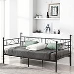 FetiNes Day Bed Frame 90 x 190 cm Bed, Metal Waterproof Family Bed, Guest Bed, Metal Bed, Youth Bed, Single Bed, Sofa Bed for Bedroom, Living Room, Black